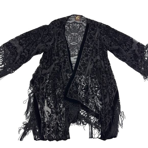 Blu Moon Jackets & Blazers - Blu Moon Boho Hippie Velvet Burnout Fringe Dressy Kimono Women's One Size